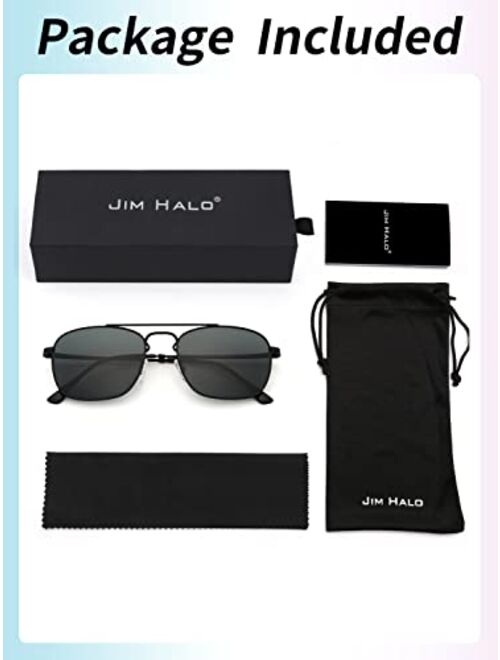 JIM HALO Retro Square Aviator Sunglasses Premium Glass Lens Flat Metal Eyewear Men Women