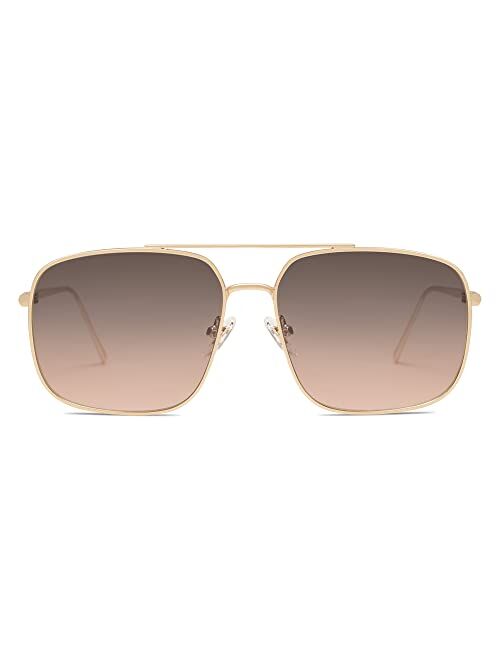 SOJOS Retro Square Aviator Sunglasses Womens Mens Double Bridge Metal Sun Glasses SJ1176