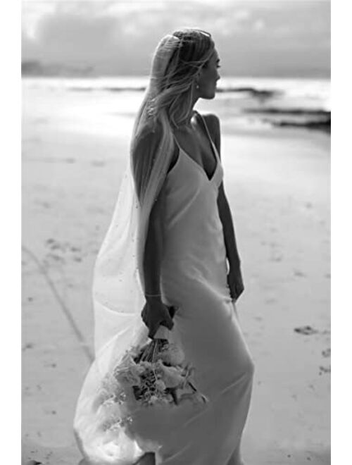 Homdor Simple Boho Wedding Dresses for Bride Mermaid 2022 Spaghetti Straps V Neck Beach Bridal Gowns