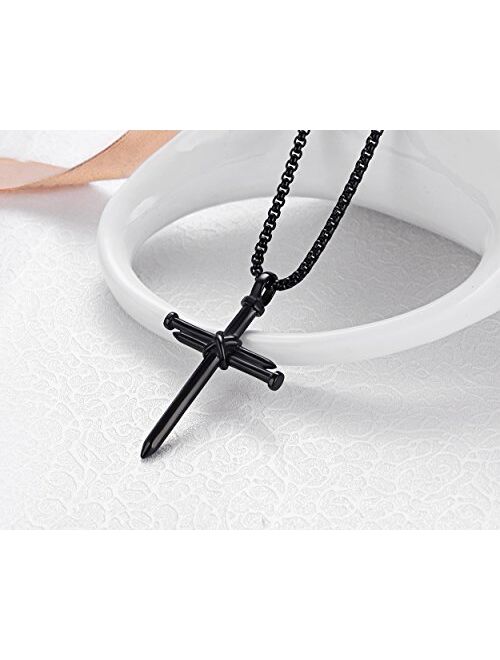 Rehoboth Men's Stainless Steel Nail Cross Pendant Necklace with 24 Inch Chain Polished Black Gold Silver