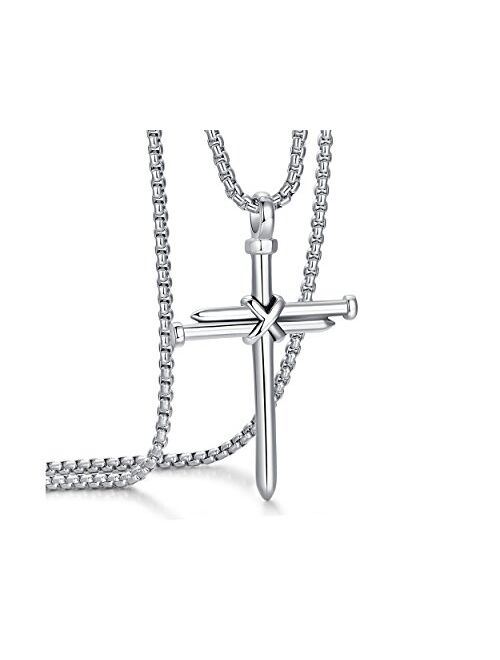 Rehoboth Men's Stainless Steel Nail Cross Pendant Necklace with 24 Inch Chain Polished Black Gold Silver