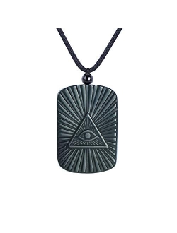 Haskare Natural Energy Stone Pendant Engraved Black Obsidian Healing Necklace Adjustable