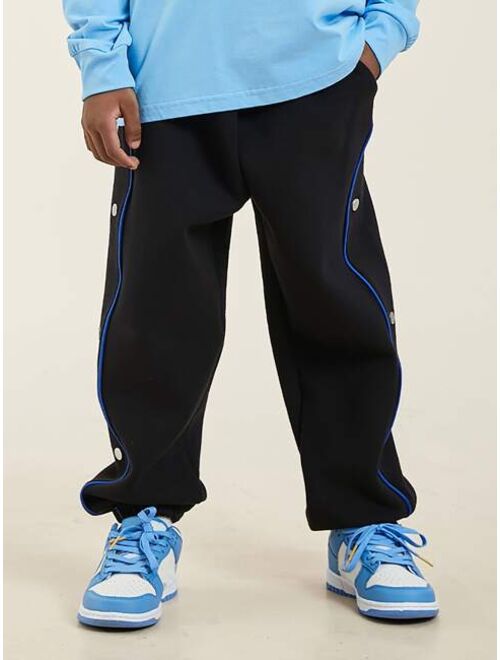 Shein Boys Contrast Piping Button Side Sweatpants