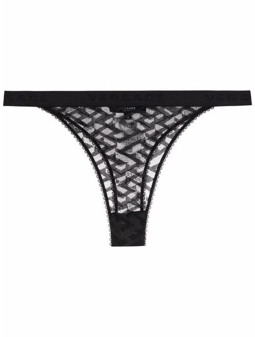 Versace lace-detail semi-sheer thong