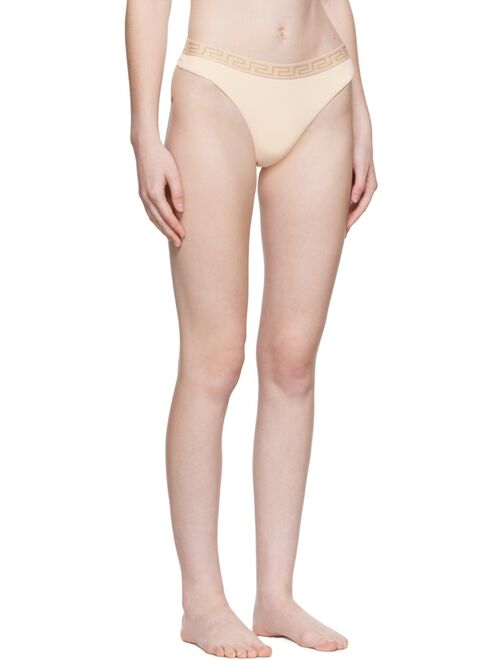 VERSACE UNDERWEAR Beige Greca Border Thong