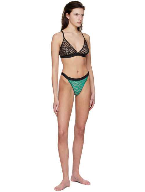 VERSACE UNDERWEAR Green 'La Greca' Tulle Thong