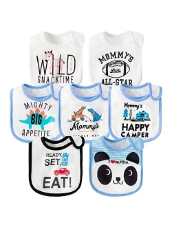 2ooya 7Pcs Cotton Waterproof Baby Bibs Adjustable Hook Loop Closure Infant Bib Unisex Blue Newborn BabiesInfant Food Bibs Keepsake Baby Gift for Drooling Feeding Eating T