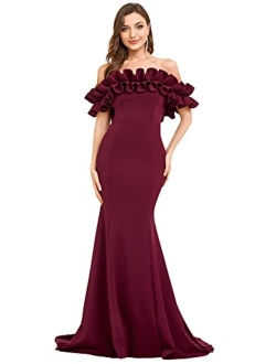 Womens Off Shoulder Ruffle Sleeve Bodycon Formal Party Dress 0274