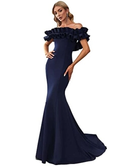 Womens Off Shoulder Ruffle Sleeve Bodycon Formal Party Dress 0274