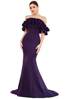 Womens Off Shoulder Ruffle Sleeve Bodycon Formal Party Dress 0274