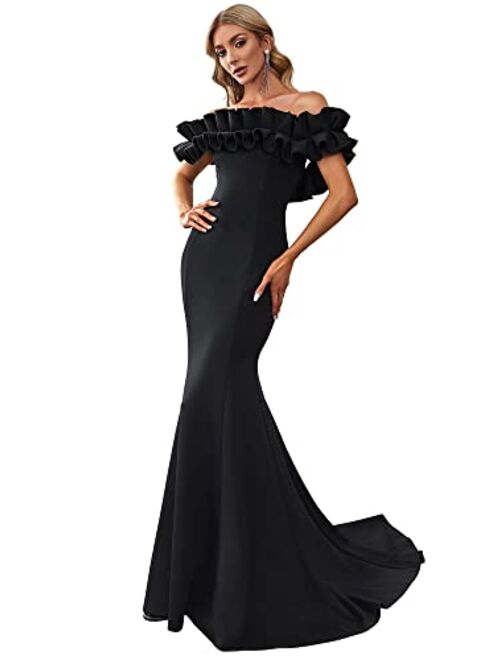 Ever-Pretty Womens Off Shoulder Ruffle Sleeve Bodycon Formal Party Dress 0274