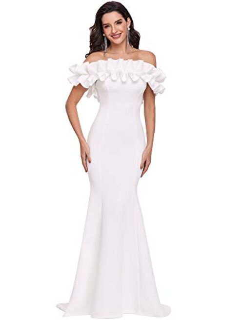 Ever-Pretty Womens Off Shoulder Ruffle Sleeve Bodycon Formal Party Dress 0274