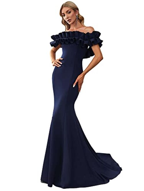 Ever-Pretty Womens Off Shoulder Ruffle Sleeve Bodycon Formal Party Dress 0274