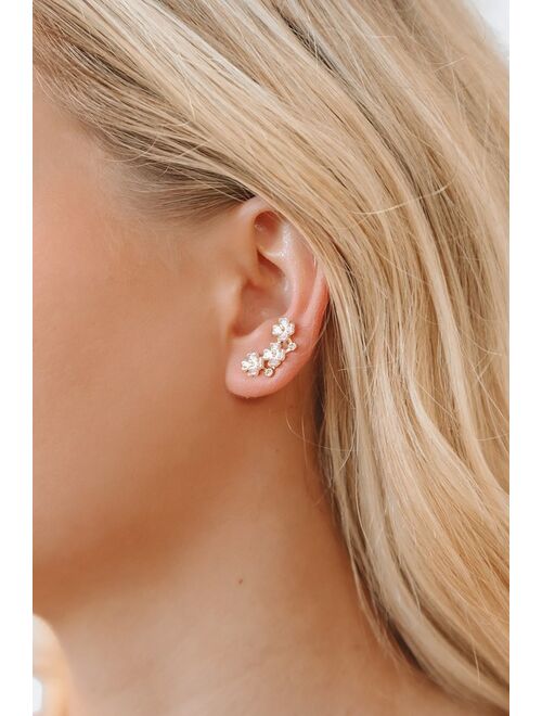 Lulus To the Flowers White Floral Rhinestone Ear Crawler