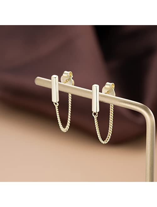 Reffeer 925 Sterling Silver Stud Earrings Minimalist Bar Earrings with Chain Dangle Earrings For Women