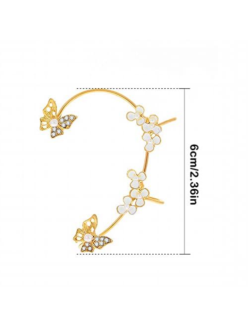 Generic Pearl Butterfly Ear Clip Without Ear Hole Light Luxury Flower Ear Bone Clip Single Ear Hook Earring Cross (Black, One Size)