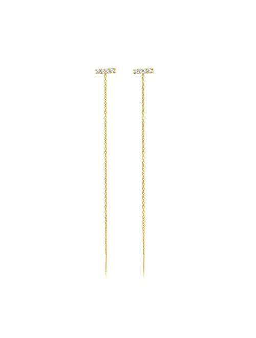 Benevolence La 14k Gold Chain Earrings for Women, Gold Threader Earrings for Women | Double Piercing Earrings, Thread Earrings | Gold Drop Earrings, Dangle Earrings, Long