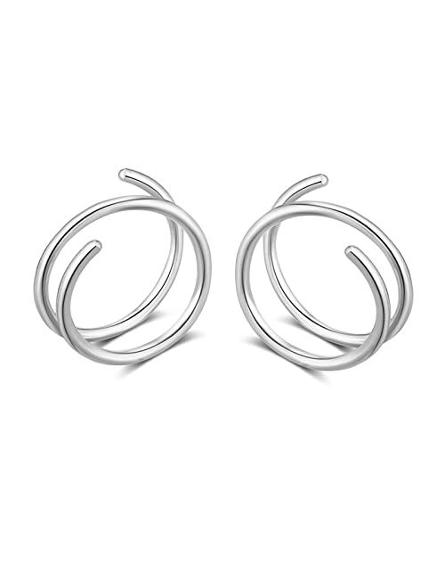 Goenjoy Double Hoop Earrings for Single PiercingDouble Earrings for One Hole GoldFake Piercing Silver Double Earring, Handmade Cartilage Piercing, Twist Double Hoop Huggi