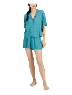 Women's Notch-Collar & Pajama Shorts Set, Created For Macy's