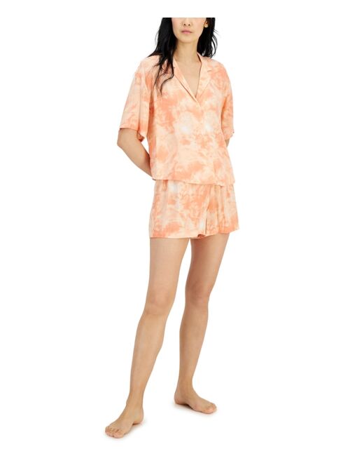 ALFANI Women's Notch-Collar & Pajama Shorts Set, Created For Macy's