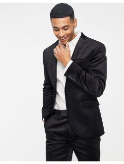 cord slim suit jacket in black