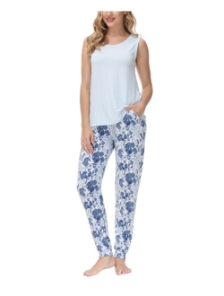 BEAUTYREST Women's Solid Tank Top with Printed Jogger Set, 2 Piece