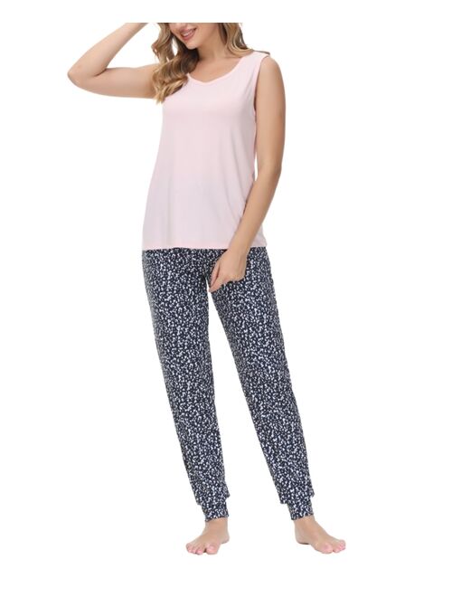 BEAUTYREST Women's Solid Tank Top with Printed Jogger Set, 2 Piece