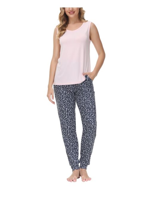 BEAUTYREST Women's Solid Tank Top with Printed Jogger Set, 2 Piece