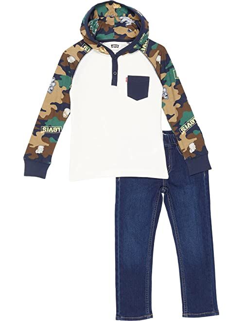 Levi's Kids Long Sleeve Hooded Top and Denim Two-Piece Set (Little Kids/Big Kids)