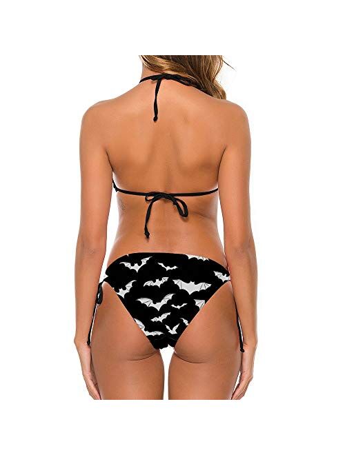 Gdewcro Bats Halloween Goth Adjustable Halter Bikini Set Tankini,Women Girl Swimsuits 2 Piece Triangle Sexy Lace Up Bra Swimwear