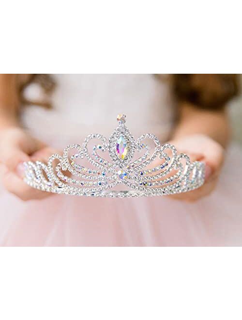 SWEETV Girls Princess Tiara, Birthday Tiara Comb for Kids, Multicolored Crystal Crown for Flower Girls, Costume Headpiece Wedding Prom Party Dressup Accessories