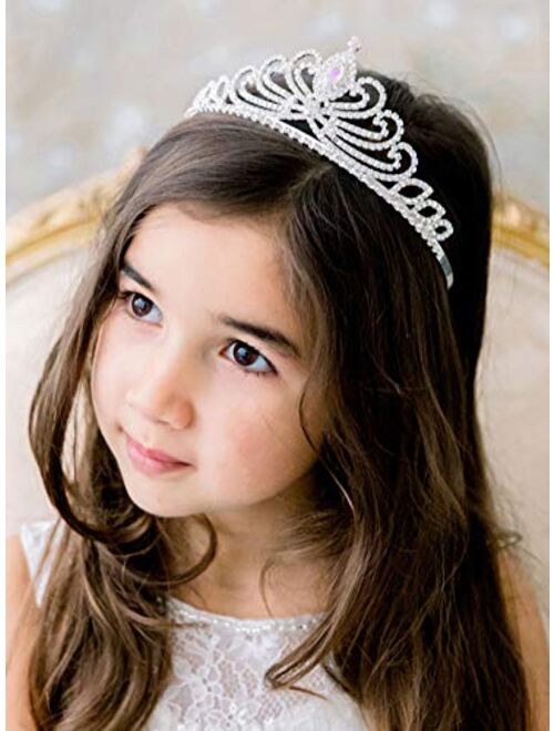 SWEETV Girls Princess Tiara, Birthday Tiara Comb for Kids, Multicolored Crystal Crown for Flower Girls, Costume Headpiece Wedding Prom Party Dressup Accessories