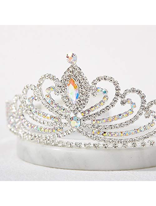 SWEETV Girls Princess Tiara, Birthday Tiara Comb for Kids, Multicolored Crystal Crown for Flower Girls, Costume Headpiece Wedding Prom Party Dressup Accessories