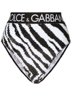 zebra sequin embroidery high-waisted briefs
