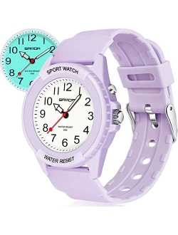 SOCICO Kids Analog Watch for Boys Girls, Waterproof Time Teaching Watch with Night Light, Easy to Read and Learning Time for Children 12-18