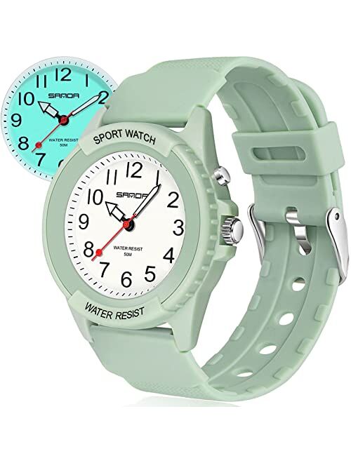 SOCICO Kids Analog Watch for Boys Girls, Waterproof Time Teaching Watch with Night Light, Easy to Read and Learning Time for Children 12-18