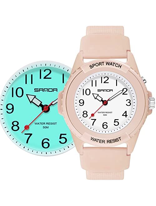 SOCICO Kids Analog Watch for Boys Girls, Waterproof Time Teaching Watch with Night Light, Easy to Read and Learning Time for Children 12-18