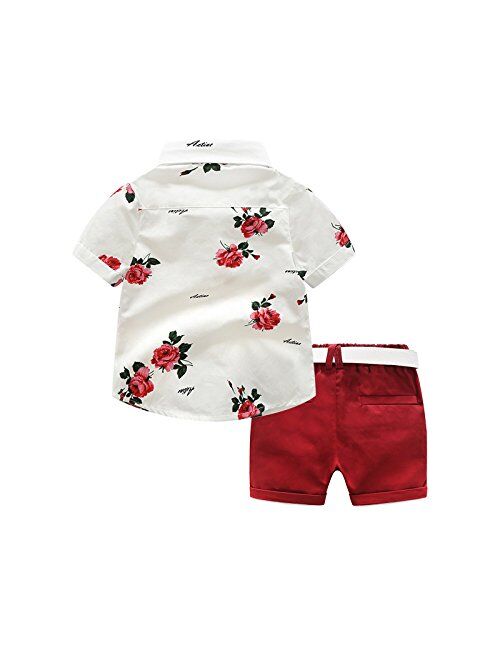 Mubineo Toddler Little Boy Kids Summer Floral Shirt Bermuda Shorts Outfit Set Clothes