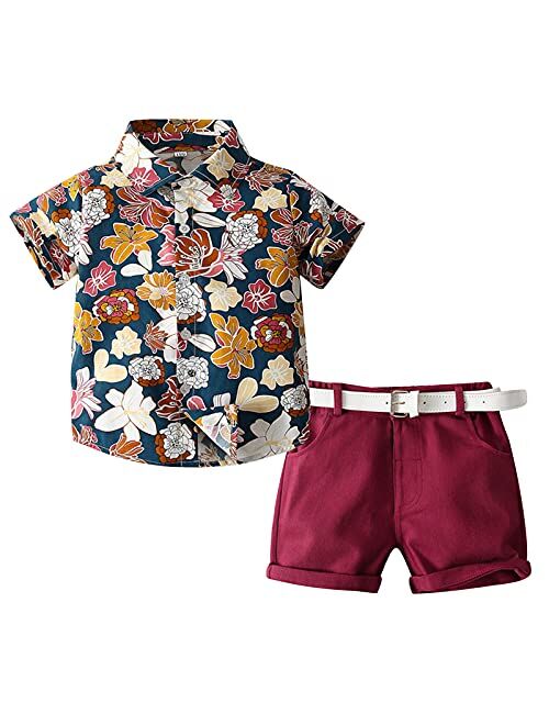 Mubineo Toddler Little Boy Kids Summer Floral Shirt Bermuda Shorts Outfit Set Clothes