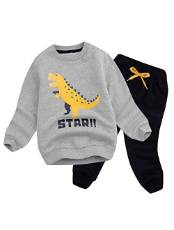 BomDeals Cute Cartoon Pentacle Dinosaur Printed Baby Boys Long Sleeve Tops and Pants Outfits