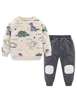 BomDeals Cute Cartoon Pentacle Dinosaur Printed Baby Boys Long Sleeve Tops and Pants Outfits