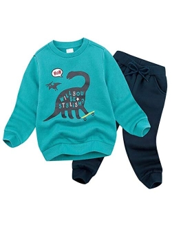 BomDeals Cute Cartoon Pentacle Dinosaur Printed Baby Boys Long Sleeve Tops and Pants Outfits