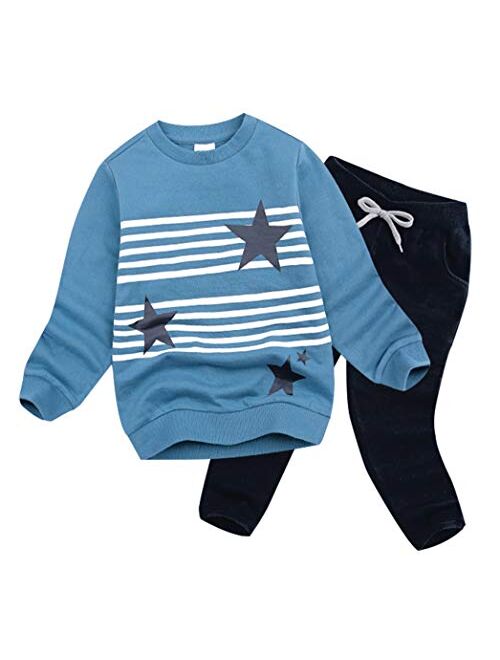 BomDeals Cute Cartoon Pentacle Dinosaur Printed Baby Boys Long Sleeve Tops and Pants Outfits