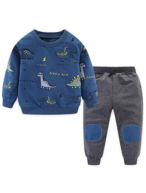 BomDeals Cute Cartoon Pentacle Dinosaur Printed Baby Boys Long Sleeve Tops and Pants Outfits