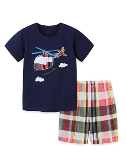 Funnymore Toddler Boy Cotton Summer Short Sleeve T-Shirt and Short Set