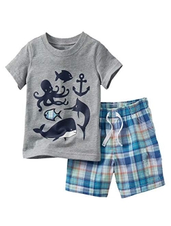 Funnymore Toddler Boy Cotton Summer Short Sleeve T-Shirt and Short Set