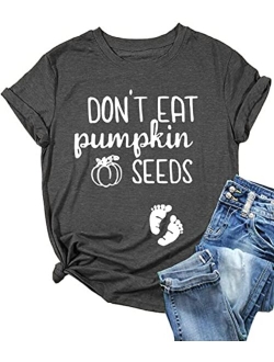 Zifota Halloween Maternity T-Shirt Women Funny Pregnancy Announcement Shirt Cute Pumpkin Baby Feet Letter Print Graphic Tops