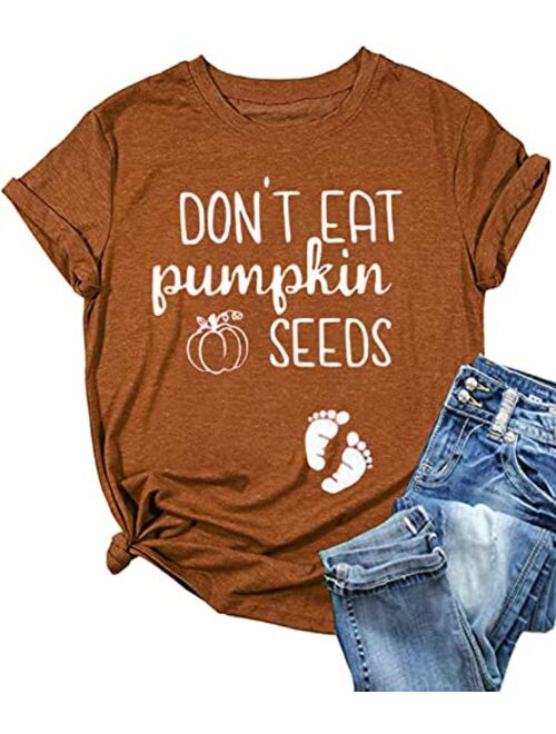 Zifota Halloween Maternity T-Shirt Women Funny Pregnancy Announcement Shirt Cute Pumpkin Baby Feet Letter Print Graphic Tops