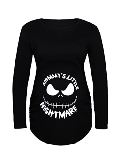 Lorjuly Women's Maternity Halloween Mommys Little Nightmare Cute Pregnant T Shirts