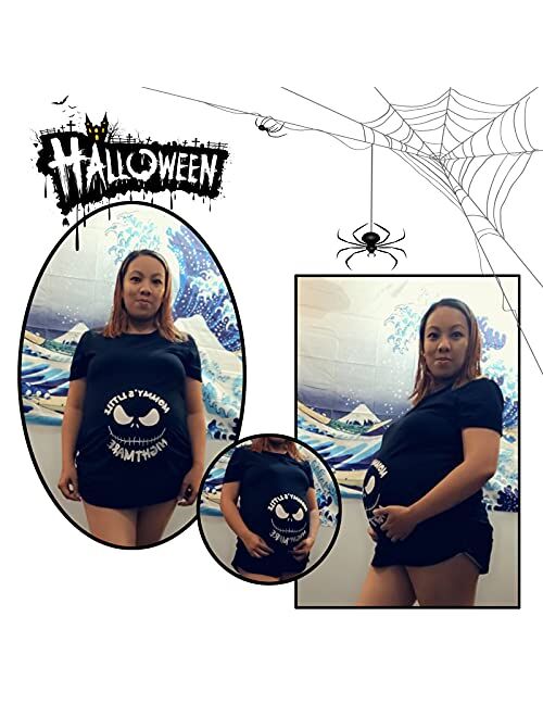 Lorjuly Women's Maternity Halloween Mommys Little Nightmare Cute Pregnant T Shirts